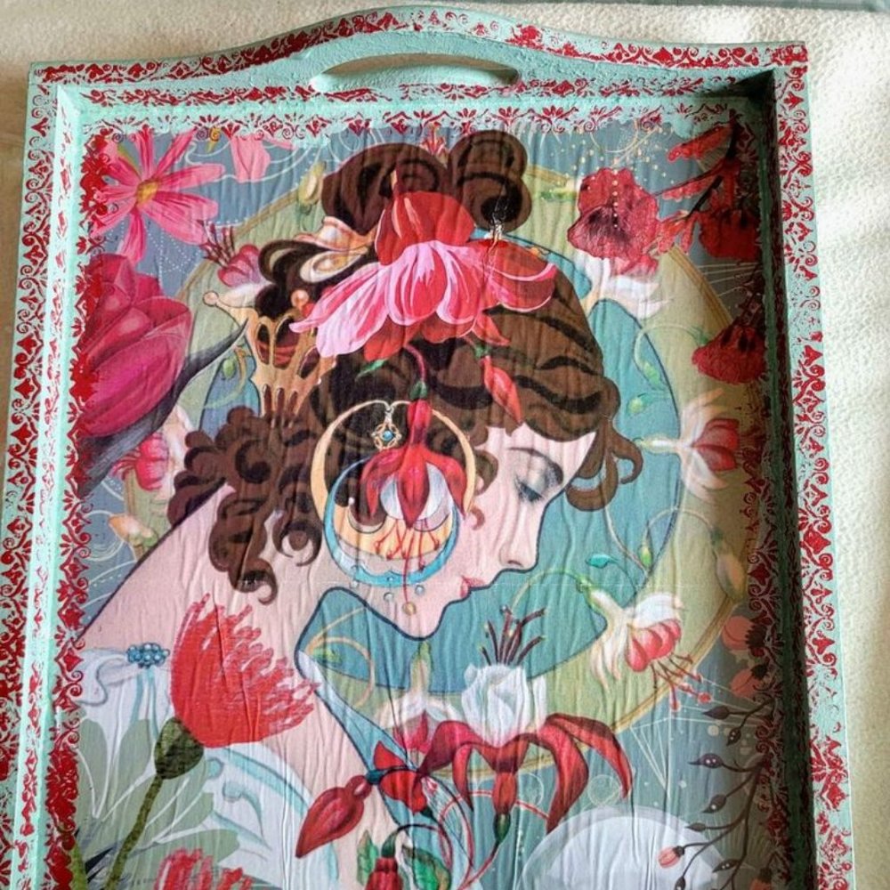 One Hand painted Wooden Tray ,some have both paint and decoupage